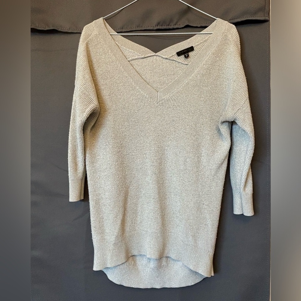 Dynamite drop shoulder v-neck oversized sweater in XSmall - beige with shine